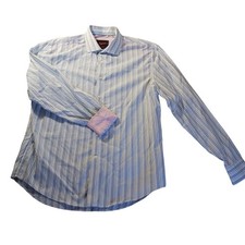 Egara Modern Fit Non-Iron Striped Stretch Dress Shirt Flip Cuff Men's L