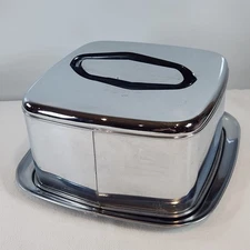VTG MCM Lincoln Beauty Ware Chrome Cake Carrier / Interlocking Plate & Lid RETRO