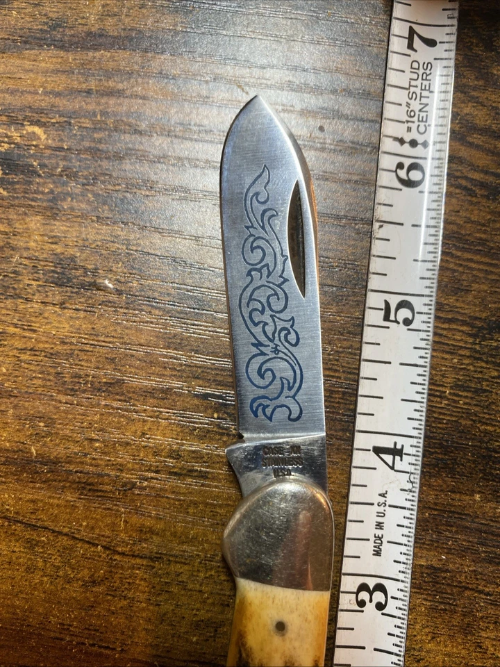 Faca de canoa vintage Case XX aço inoxidável EUA 3 pontos 1977 Stag 52131 SSP azul - Imagem 3 de 4