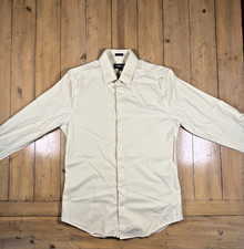 Express Mens Medium Slim Fit Dress Shirt Beige Long Sleeve Button Down