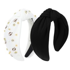 White Football Headbands For Women Pearl Rhinestone Knotted Jeweled Accessory