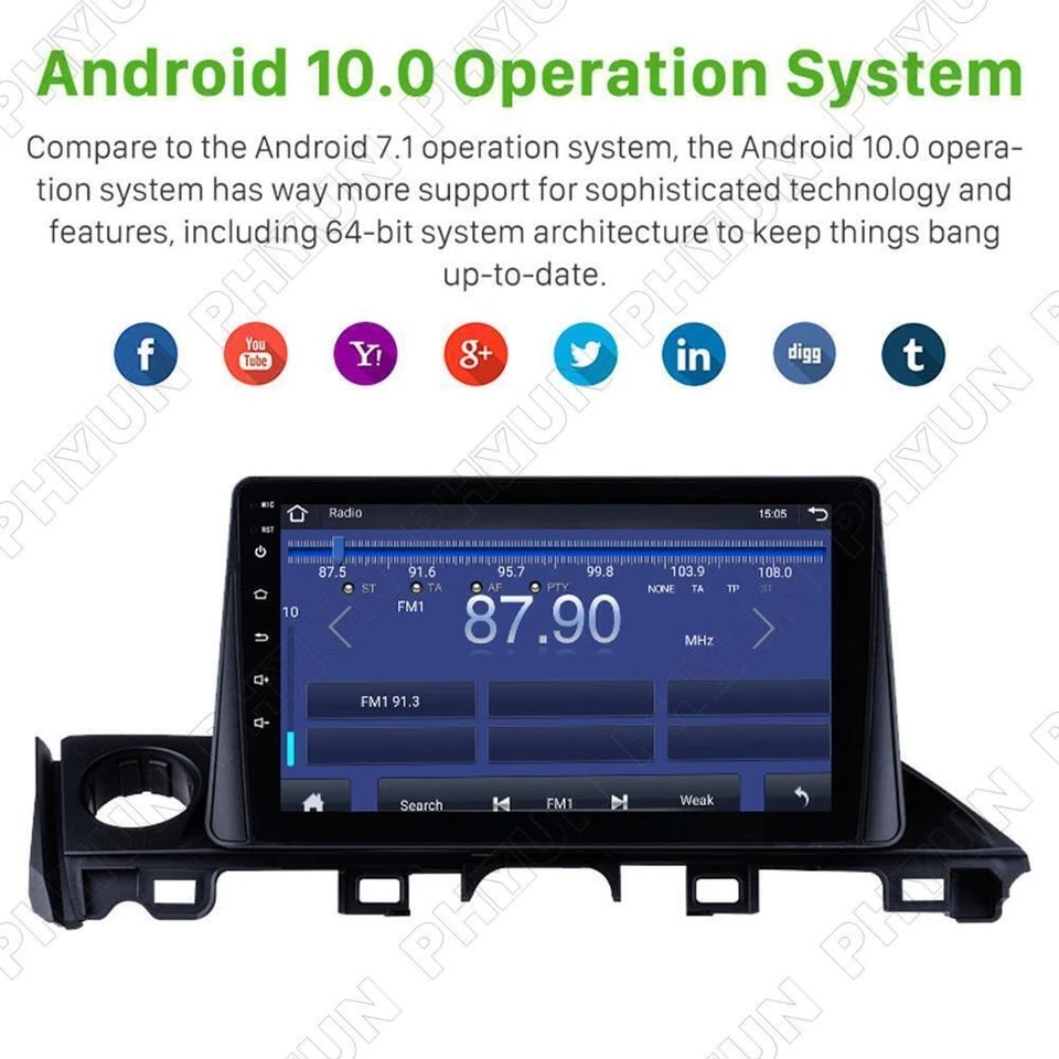 Rádio estéreo 9"" Android 10.0 navegação GPS FM WiFi para Mazda 6 Atenza 2017 LHD - Imagem 4 de 4