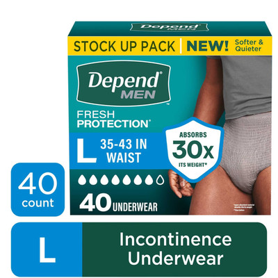 Depend Fresh Protection Underwear for Men Large 40 Ct Incontinence