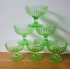 Uranium Glass Sherbet Cups Set 6 Green Ribbed Depression Dessert Glow