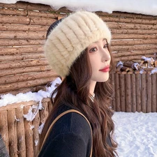 Women's Real Mink Fur Scarf Warm Scarves Collar Wrap Stole Neck Warmer Headband