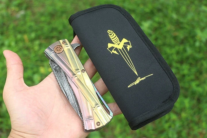 Тактический нож ручной работы с титановой ручкой дамскус со стальным лезвием коллекционный - Изображение 2 из 4