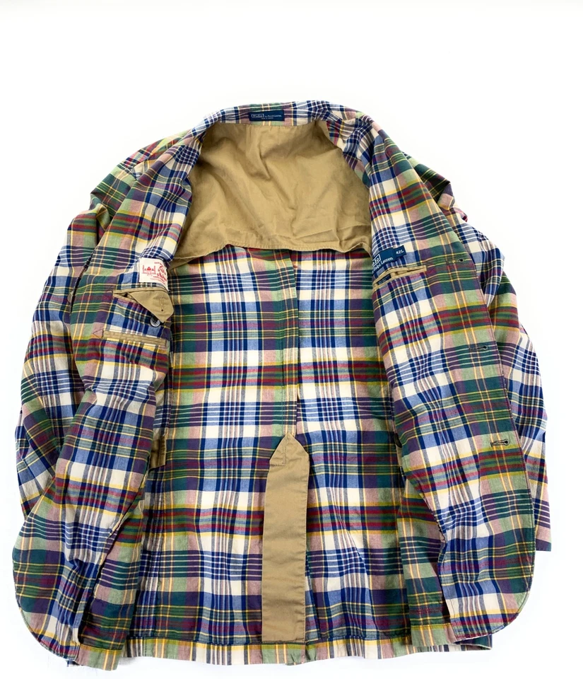 De colección. Abrigo Blazer Deportivo Polo Ralph Lauren Para Hombre Madras Multicolor a Cuadros 42L Foto 3 de 4