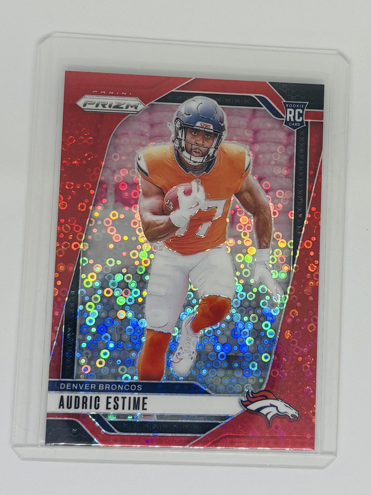 2024 Panini Prizm No Huddle Audric Estime #306 Red Disco Prizm /75  (RC) Broncos