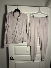Calvin Klein Light Beige Sweatsuit Jacket  Pants Set Women's Size M, Mock Neck