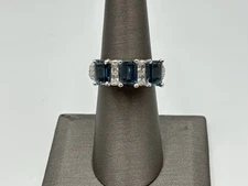 Judith Ripka Sterling Silver Blue Topaz 3-Stone CZ Diamonique Ring
