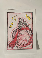 ACEO Original Art Strawberry Pigeon Drawing, Color Pencil & Ink (Cal Draws)