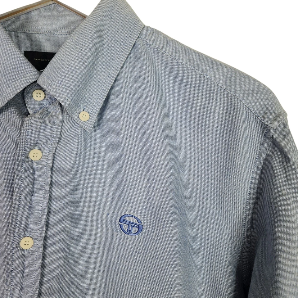 Camisa social masculina manga longa SERGIO TACCHINI grande azul botão carreira - Imagem 3 de 4