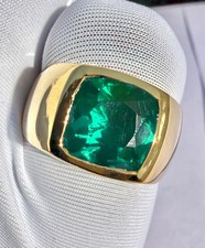 Men's Emerald Ring Solitaire Engagement Ring In 14k Solid Yellow Gold Ring