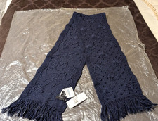 DKNY pure Women's Dark Indigo Long Knit Floral Patterned Scarf Wool/Silk NWT