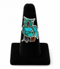 Vintage Owl Sterling Silver Turquoise Coral Ring by C C (Free Inlay Band)