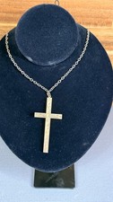 Vintage JAPAN Gold Tone Cross Pendant Necklace Vine Engraved 24"