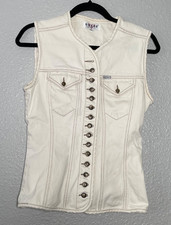 Vintage 80s Guess Denim Vest Jacket Women's Medium White Pearl Buttons USA