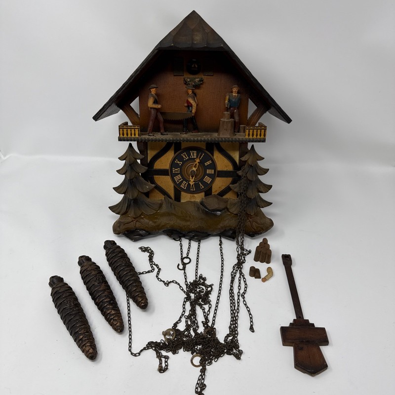 VTG German Schmeckenbecher Black Forest Cuckoo Clock Musical Sawmill Parts