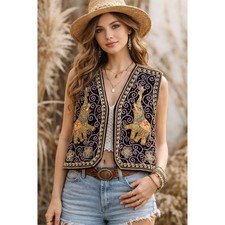 Vintage Carol Horn Elephant Thailand Boho Embroidered 3D Vest Festival Size M