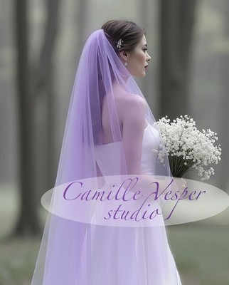 Lavender Bridal Veil - Elbow Length Tulle Elegant lavender purple tulle wedding veil. Lilac purple  main image 4