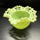 Vintage Fenton Uranium Glass Green Custard Lattice Basket Weave Bowl Dish Glows!