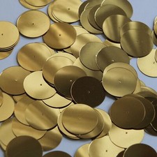 Round Sequin 20mm Center Hole Very Deep Gold Metallic Paillettes. Made in USA