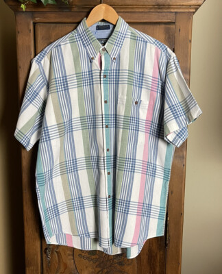 Chemise BASS Homme 2XL – Manches Courtes, 100% Coton, Rayures Bleues, Neuve Avec étiquettes