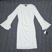 Ralph Lauren Sheath Dress Womens 8 3/4 Bell Sleeve Ruched Hip Stretch Flowy