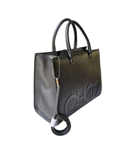 Bolso Bandolera Jimmy Choo Libro Grande Cuero Negro Doble Asa Logo 2.3K - Imagen 3 de 11