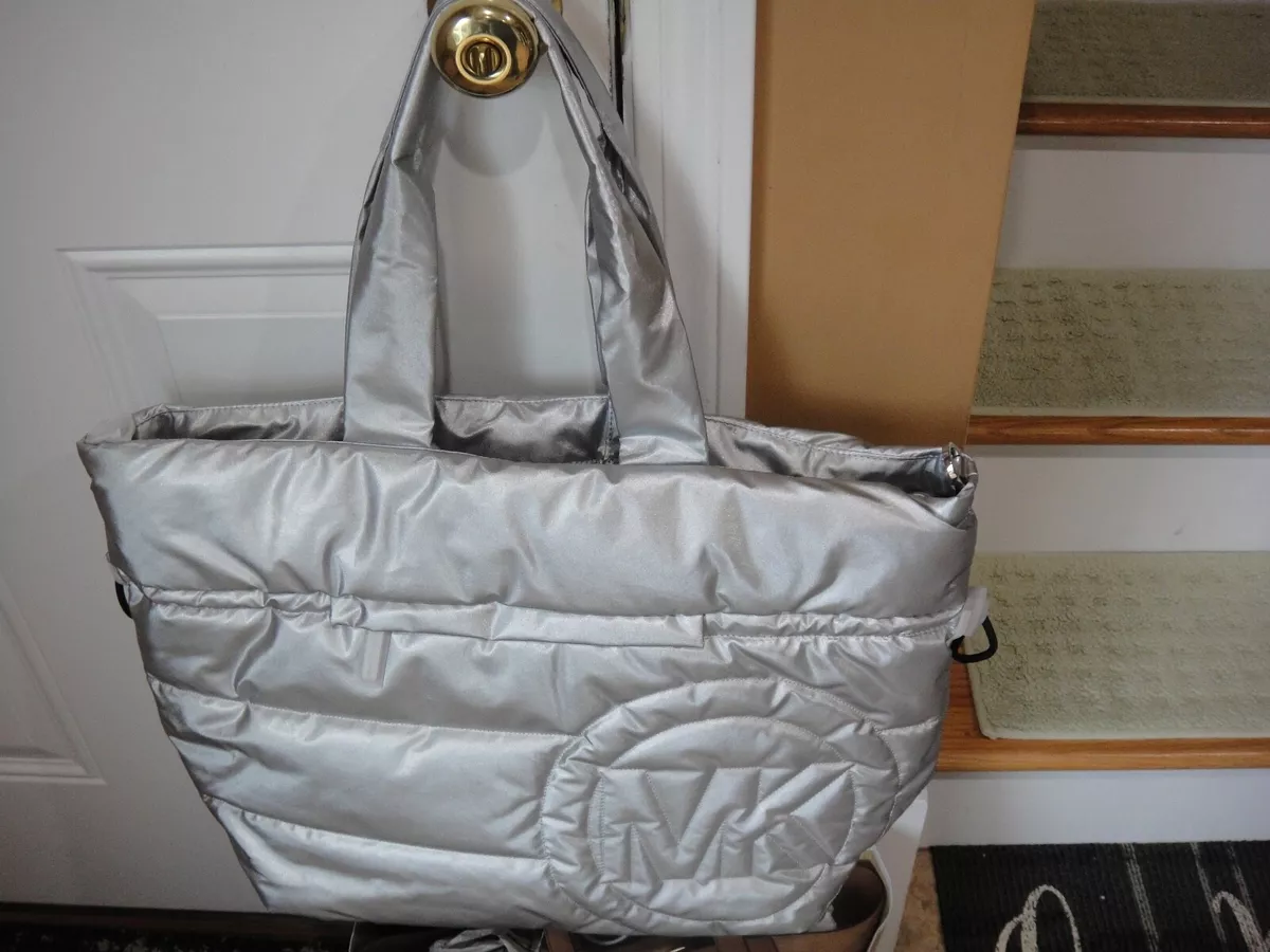 Michael Kors Grey Quilted Leather Extra Large Jet Set Pouch