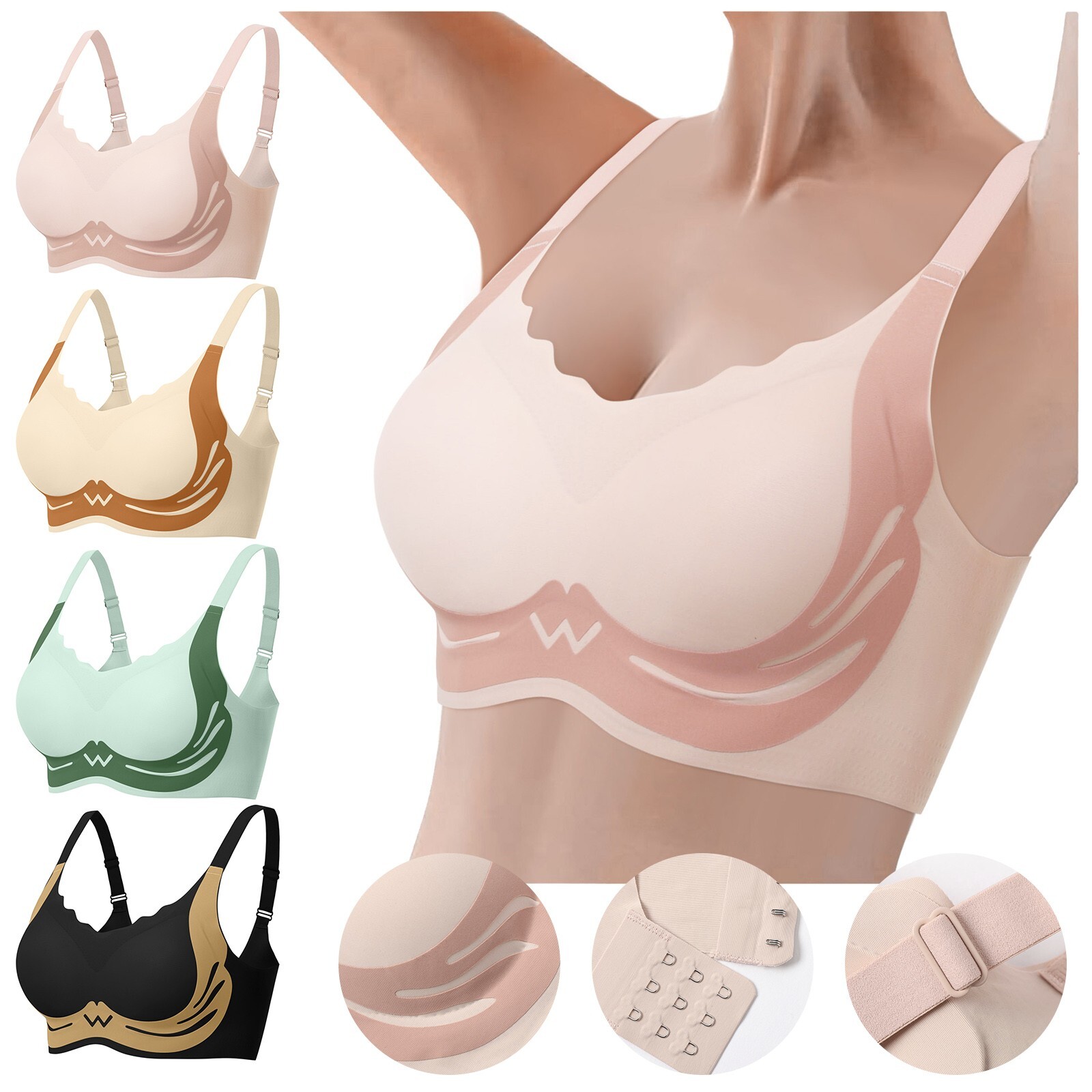 Women's Seamless Soft Support Vest for Large Chest with Half Fixed Cup  