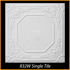 3D Polystyrene Glue Up Ceiling Tiles 20x20 R32 White Pack of 8 (21.12 s/f)