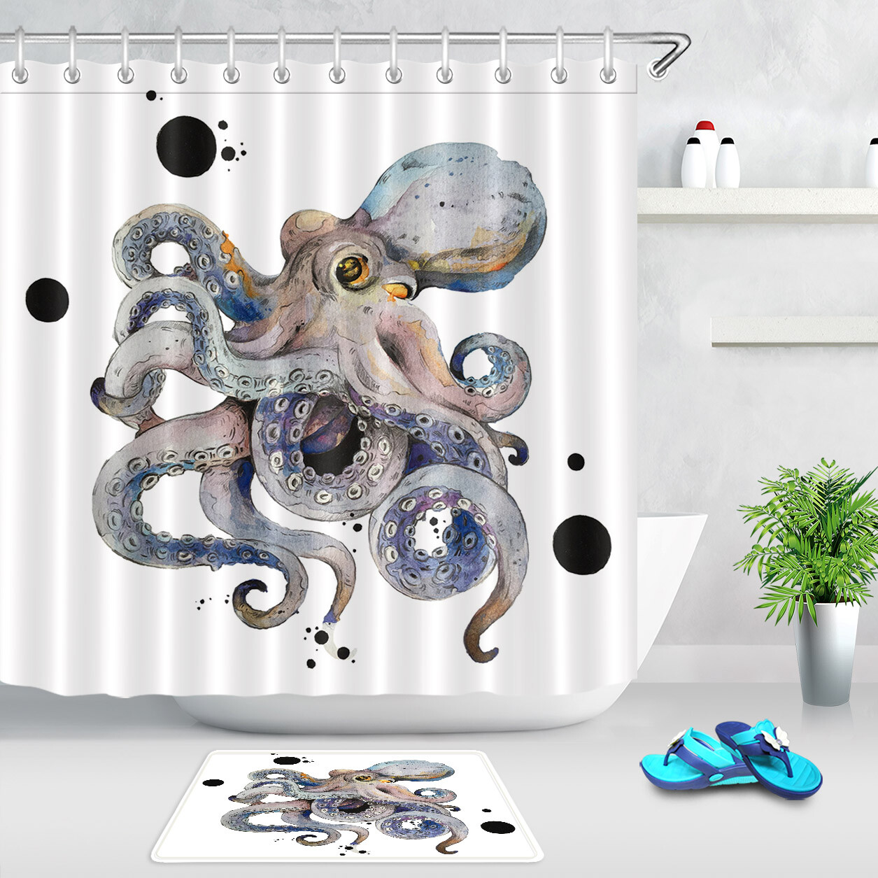 Cartoon Comic Giant Octopus Kraken Waterproof Polyester Shower Curtain Set 72 Cartoon Comic Giant Octopus Kraken Waterproof Polyester Shower Curtain Set 72