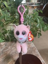 TY Beanie Boos FIONA the Pink Cat Glitter Eyes Key Backpack Clip 3  Tags