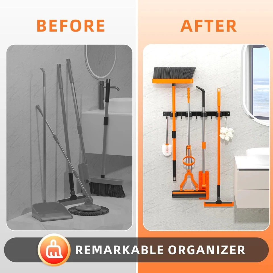 Paquete de 2 soportes para escoba de montaje en pared soporte para escoba mejorado fregona y escoba antideslizante H... Foto 3 de 3