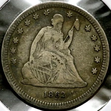 1862-P Seated Liberty Quarter  • Philadelphia • Civil War Year!  RC268