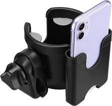 Stroller Cup Holder Adjustable Drink Holder with Phone Holder Universal Black