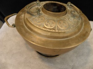 Vintage brass Korean brazier, 9 1/2 inch diameter, 5 lbs 10 oz