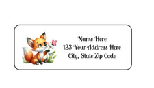 30 Spring Fox With Flower PERSONALIZED RETURN ADDRESS LABELS 1 in X 2 5/8 GLOSSY