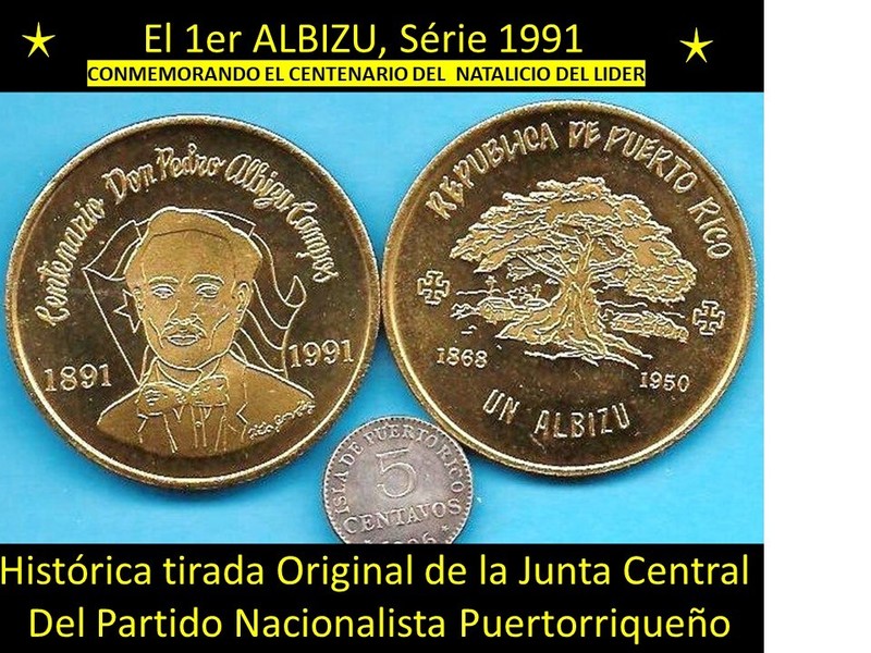Vale 1 PEDRO ALBIZU CAMPOS 100Aniv PUERTO RICO Medalla Token Ficha medal coin
