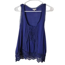 Eyeshadow Blouse Large Sleeveless Raw Neckline Crochet Scoop