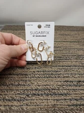 SUGARFIX by BaubleBar Gold Tone Huggie Hoop Earring  3 Pairs New Nickel Free 