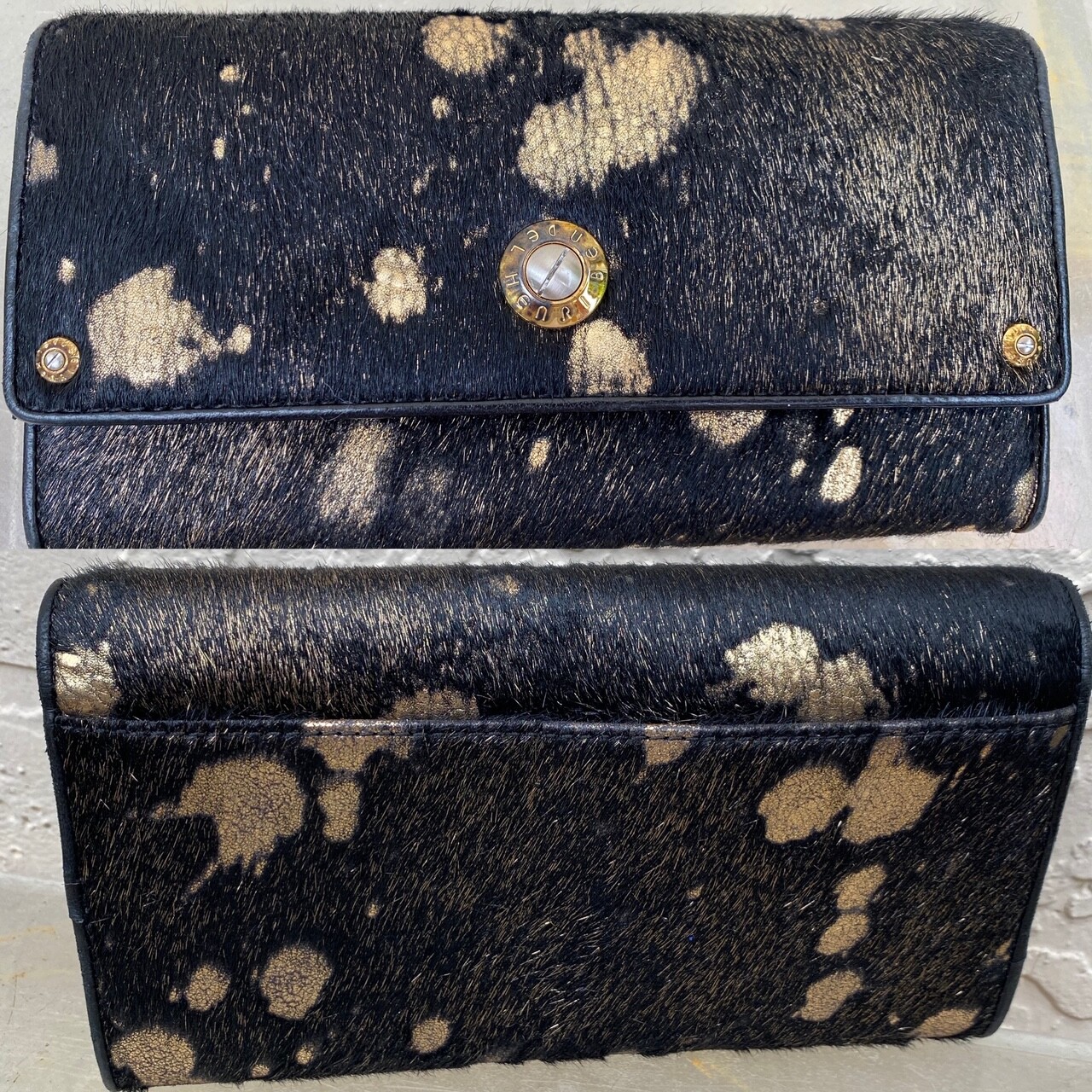 HENRI BENDEL BLACK GOLD CALF HAIR ORGANIZER WALLET NWOT | eBay