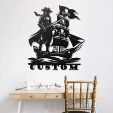 Custom Pirate and Ship Metal Wall Art, Personalized Nautical Decor, Pirate Theme