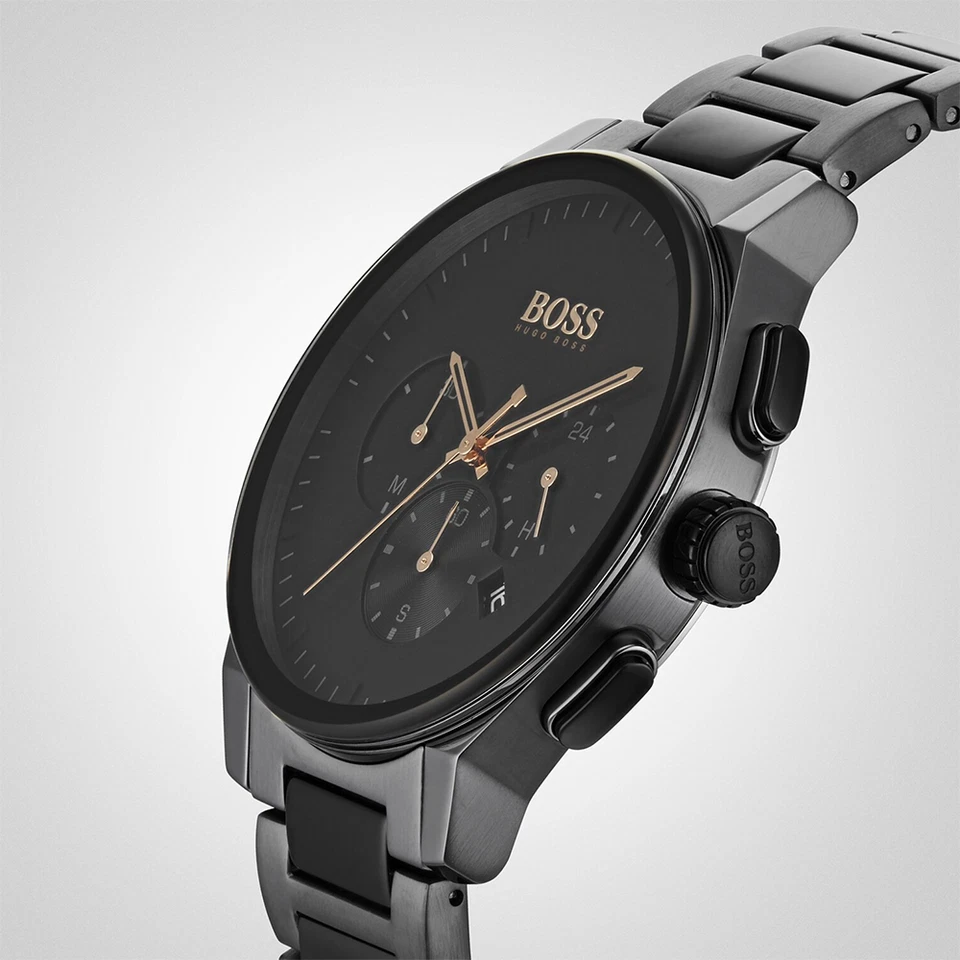 NEW HUGO BOSS 1513814 MEN'S STAINLESS STEEL BLACK STRAP & BLACK DIAL 43MM - Image 4 of 4