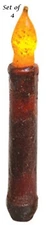 NEW PRIMITIVE BURNT BURGUNDY TIMER TAPER CANDLE Set of 4 Grungy 6.5" LED Rustic
