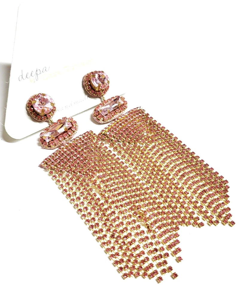 Pendientes araña cristal Deepa Gurnani melocotón rosa dorado sin níquel nuevos con etiquetas Foto 4 de 4