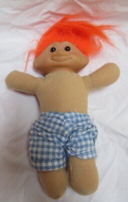 1990s Troll Doll Orange Hair Felt Body 10''