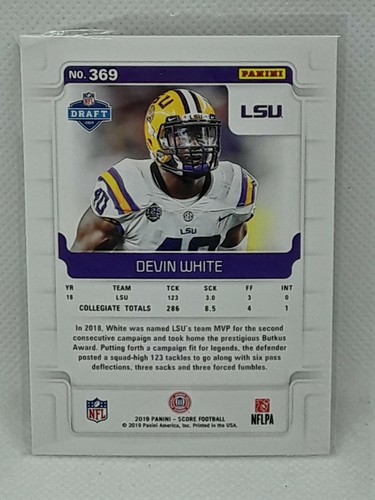 Devin White 2019 Score Football - RC #369 - Tampa Bay Buccaneers LSU - Picture 2 of 2