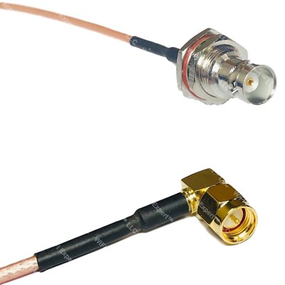 RG316 BNC FEMALE BIG BULKHEAD to SMA MALE ANGLE Coax RF Cable USA-Ship